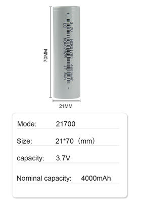 batteria di torcia elettrica ricaricabile di 21*70mm 21700 3,7 V Li Ion Battery 4800mah